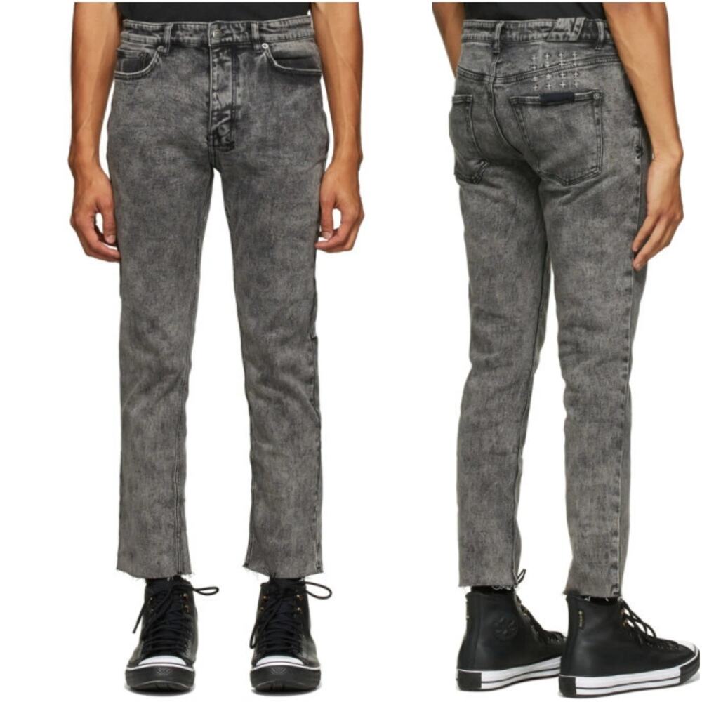 Ksubi Black Chitch Chop Acid Jeans raw leg crop size 31